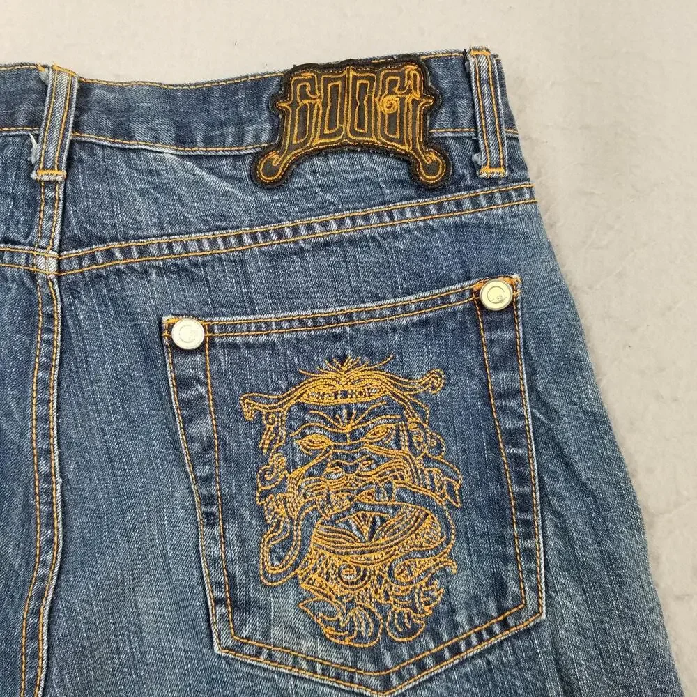 Coogi Jeans Mens 36x34 Blue Denim Embroidered Dragon Back Pocket Baggy Hip‎ Hop